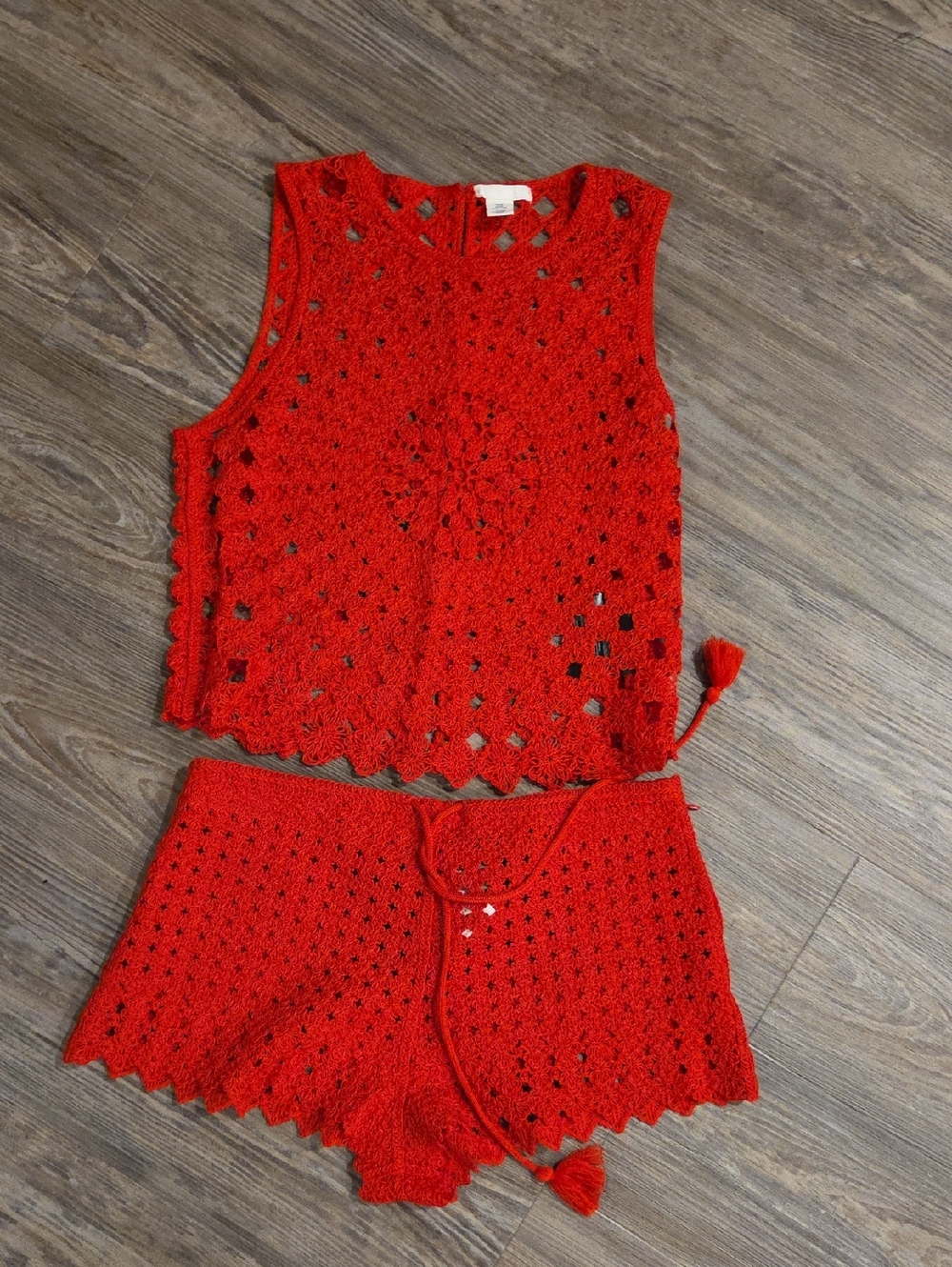 H&M Bright Red Crochet Two-Piece Swim Coverup Set